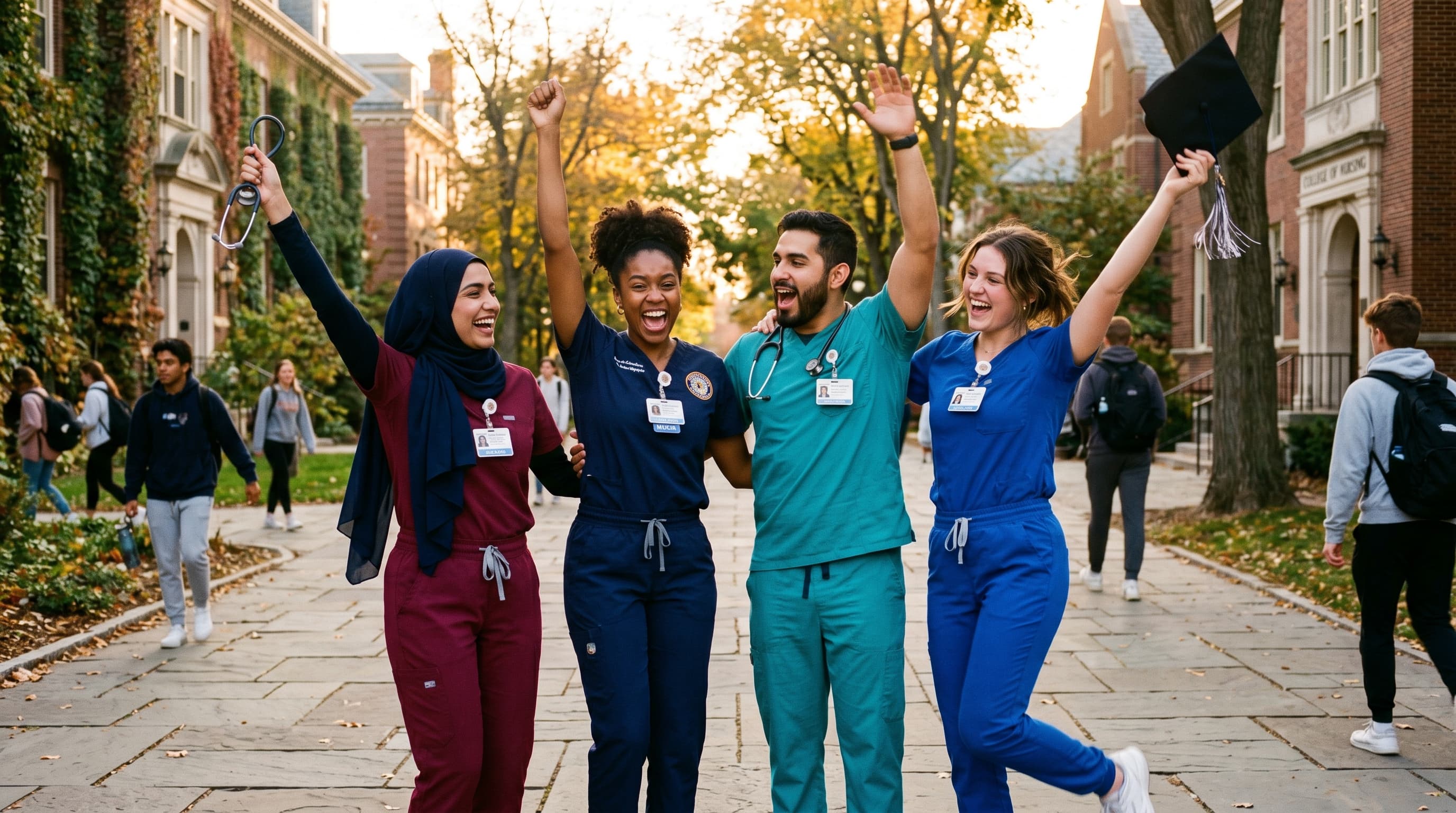 Nursing student celebrating study progress